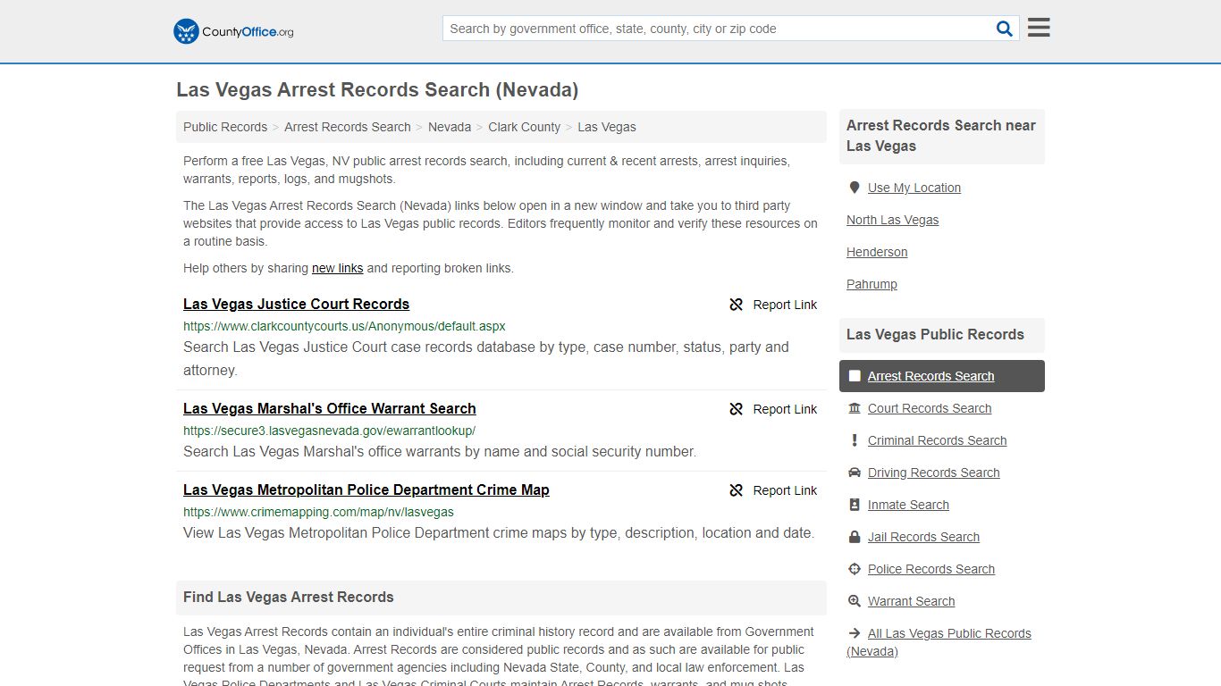 Arrest Records Search - Las Vegas, NV (Arrests & Mugshots) - County Office